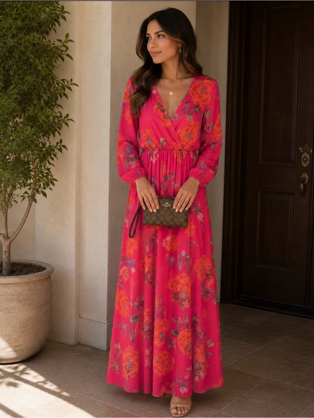 Floral Maxi Dress in Hot Pink